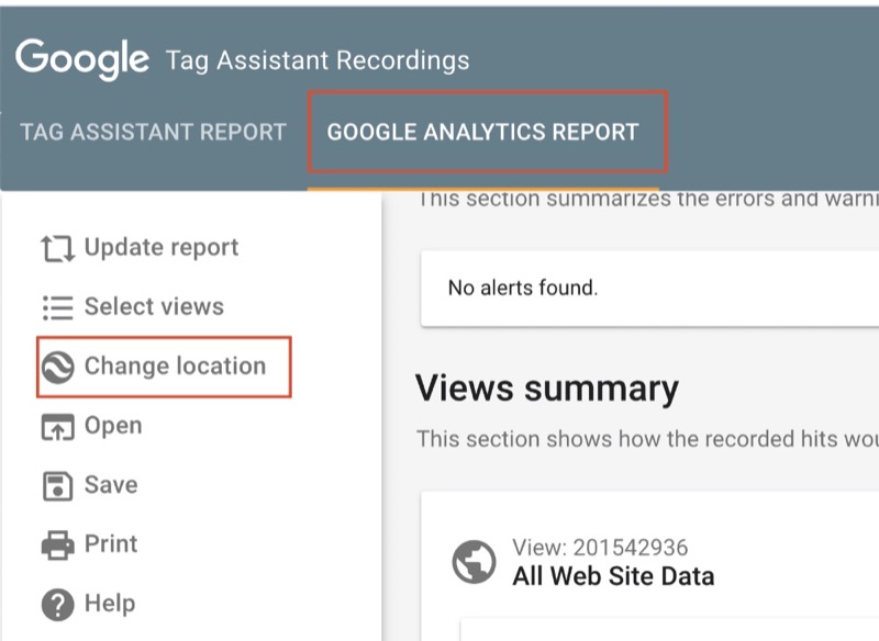 Google Analytics Report in Google Tag Assistant Recording