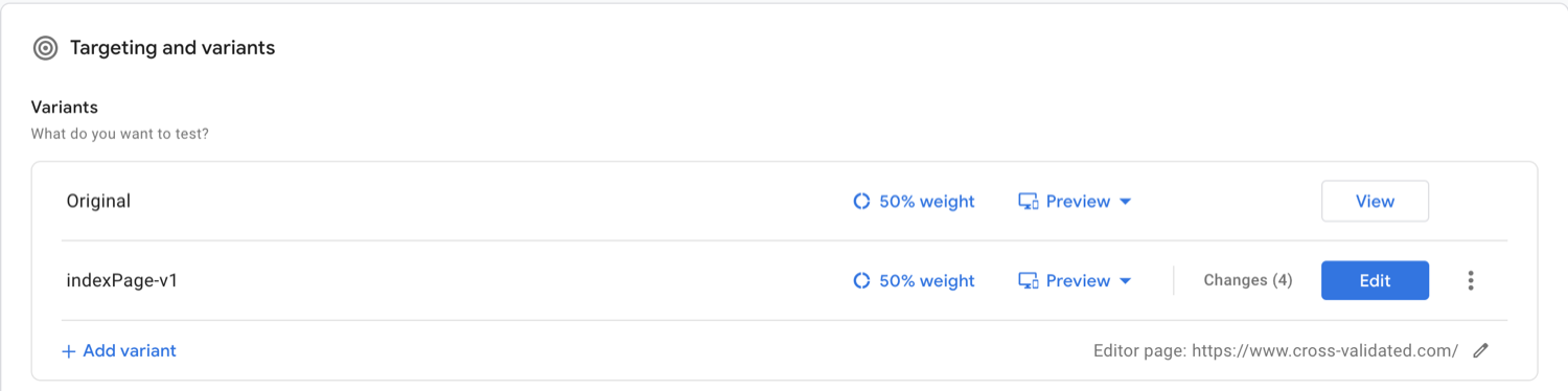 Google Optimize Targeting and Variants Set Up